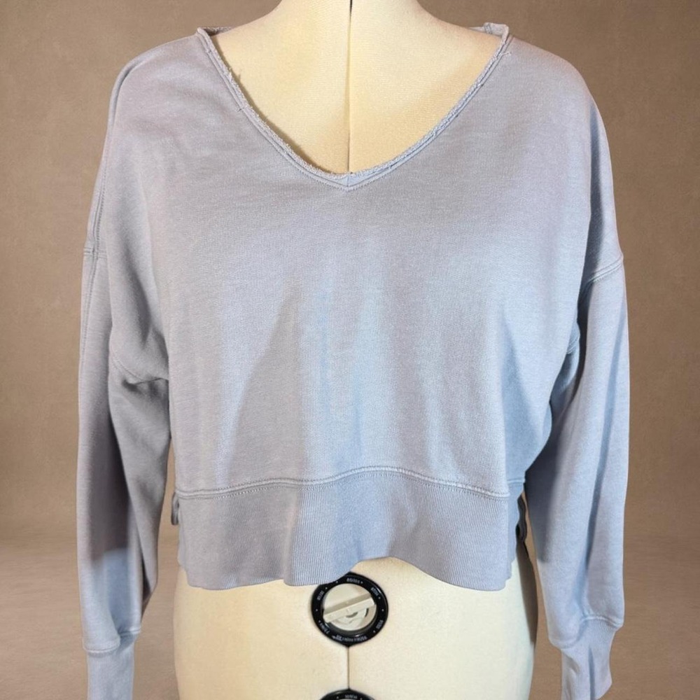 Y2K Abercrombie & Fitch Oversized Cropped V Neck Sweatshirt Gray Blue Size S